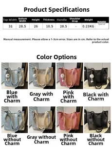 Quilted tote bags in various colors showing size specifications and front pocket detail