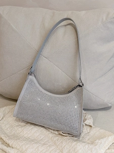 Damen Mode Strass Unterarmtasche Y2K Hobo Tasche PU Leder Wildleder Schultertasche Glänzende Diamant Bankett Party Handtasche