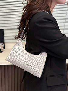 Funkelnde silberne Strass-Schultertasche für Damen mit schickem Baguette-Design