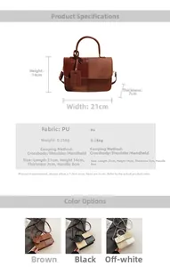 Detailed size specifications for the PU leather crossbody bag 21x14x7cm and 0.25kg weight