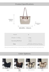 Detailed size specifications and color options for this large capacity nylon tote bag