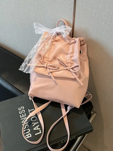 Mini Zaino Dolce da Donna Stile Balletto in Pelle PU Pizzo Fiocco Coulisse Zaino alla Moda Casual per Viaggi Nuovo Stile