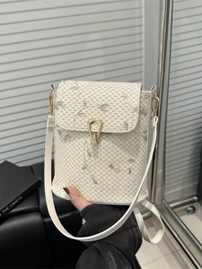 Sac Seau Bandoulière En Paille Tressée Broderie Florale Dentelle Fermoir Métal Style Pastoral Rétro Pour Femme Main