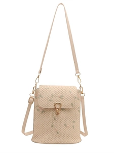 Sac bandoulière en paille tressée avec broderie florale et fermoir en métal doré chic