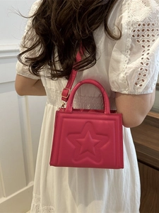 Chic magenta square handbag with 3D star embossing and detachable shoulder strap