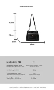 Detailed dimension chart for large PU leather tote bag with chain strap and twist lock