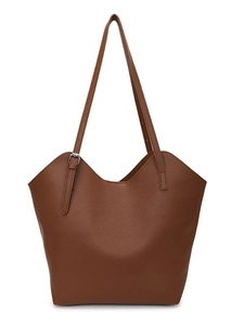 Large brown lychee pattern tote bag with minimalist V-neck design for women