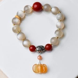 Natural 11mm moonstone beaded bracelet with yellow rabbit hair crystal bat pendant