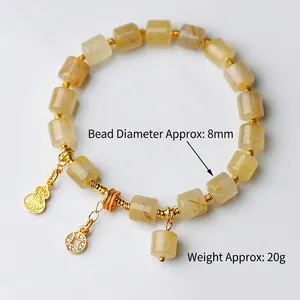 Natur-Titan-Rutilquarz Armband 8mm Tonnenperlen mit goldenem Kalebasse-Anhänger