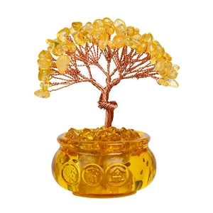 Albero di citrino dorato su base in resina per decorazione feng shui in casa e ufficio