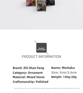 Detailed size specifications for polished Merkaba Star natural crystal stone ornaments