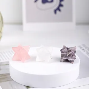 Natural Crystal Merkaba Star Healing Stone Ornament Afghan Jade Amethyst Rose Quartz Geometric Meditation Home Decor Gift