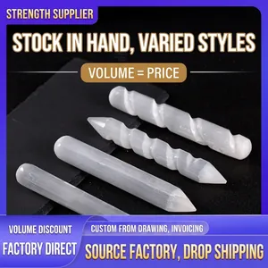 Natural Selenite Crystal Massage Wand Healing Stone For Meditation Home Decor Polished White Spiral Pointed Tower