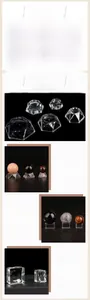 Detailed view of clear acrylic hexagonal bases for displaying crystal spheres and gems