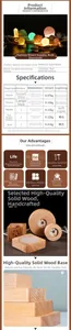 Detailed size specifications for LED wooden crystal ball base with USB cable