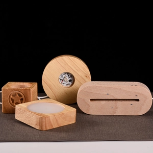 Wooden LED crystal ball bases in round and square shapes with USB power cables