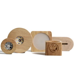Solid wood LED light base collection with round, square, and hollow star designs