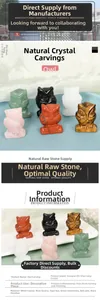 Détail de figurines de hibou sculptées à la main en divers cristaux naturels et pierres