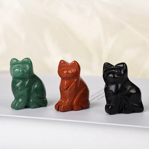 Lot de trois figurines de chat de 1,5 pouce sculptées en pierres précieuses naturelles