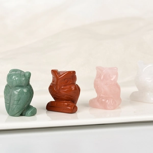 Ensemble de statuettes hibou de 1,5 pouce en cristal naturel taillé en quartz et jaspe