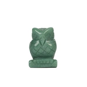 Statue de chouette en cristal d'aventurine verte avec plumes sculptées à la main