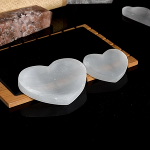 Natural Selenite Charging Bowl Heart Moon Round Shaped Crystal Dish For Jewelry Home Decor Healing Stone Ornament