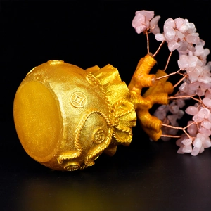 Pink crystal money tree with golden money bag base for home office decor and feng shui wealth
