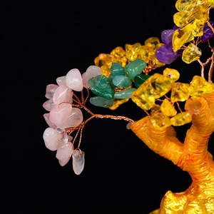 Handcrafted crystal money tree with amethyst and citrine on golden resin base
