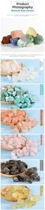 Detailed showcase of raw natural fluorite, quartz, and salt crystals in unpolished form