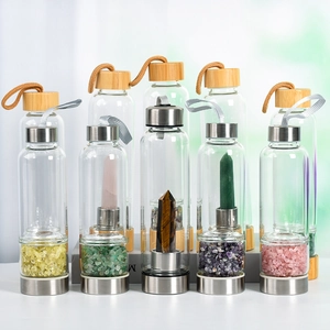 Natural Crystal Infused Water Bottle Borosilicate Glass 304 Stainless Steel Gemstone Healing Energy Bottle With Sleeve