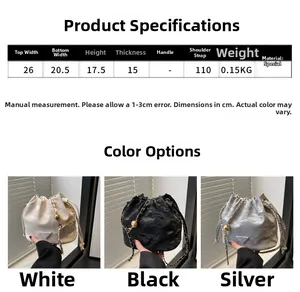 Size guide for vintage chain bucket bag with dimensions 26x20.5x17.5 cm in soft finish