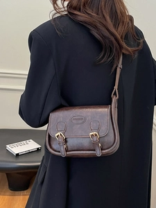 Vintage dark brown Cambridge style mini shoulder bag in matte PU leather finish