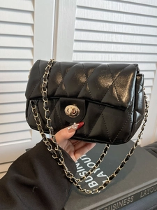 Women Quilted Rhombus Crossbody Bag Glossy PU Leather Chain Strap Shoulder Purse Vintage Turn Lock Small Square Bag
