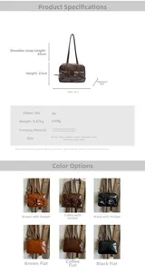 Detailed view of vintage PU leather bag dimensions 32x22x9cm in brown, coffee and black