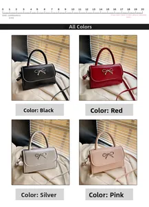 Multiple color options for bow-knot crossbody bag in black, red, silver, and pink
