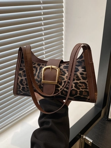 Leopard Print Underarm Shoulder Bag Vintage PU Leather Fabric Golden Buckle Retro Y2K Streetwear Fashion For Women