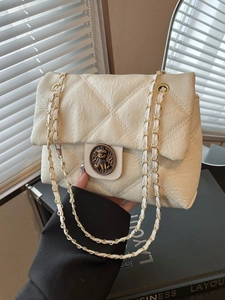 Borsa a Spalla Vintage Trapuntata a Rombi Per Donna in Pelle PU Quadrata Borsa a Tracolla Con Fibbia in Metallo a Rilievo