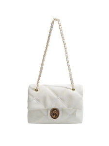 Borsa a tracolla trapuntata bianca con fibbia dorata e cinturino in pelle e metallo