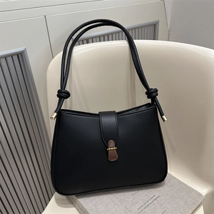 Vintage PU Leather Underarm Bag Minimalist Small Shoulder Crossbody Bag With Rope Knot Strap Retro Metal Buckle Women