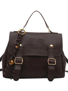 Vintage dunkelbrauner PU-Lederrucksack für Damen mit Schnallen und Tragegriff