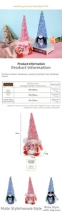 Wedding gnome plush with sequin hat and lace details, dimensions 35x15x9cm decorative doll