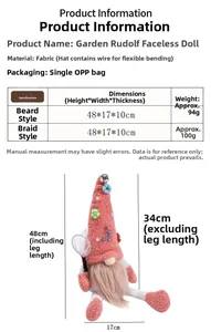 Size chart for garden gnome dolls with height 48cm and width 17cm dimensions