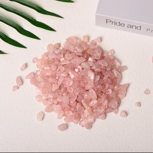 Polished natural rose quartz crystal chips for home decor and healing stones