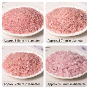 Polished rose quartz crystals in four sizes from 3mm to 12mm for home decor and healing