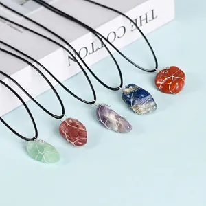 Natural Raw Crystal Pendant Necklace Handmade Wire Wrapped Irregular Amethyst Rose Quartz Clear Quartz Jewelry For Women