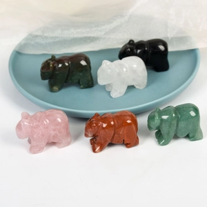 Natural Crystal Bear Figurine Hand Carved Gemstone Animal Statue Polished Pocket Stone Desktop Decoration Home Office Healing