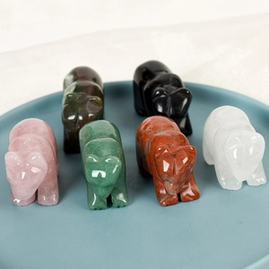 Set of 6 natural gemstone bear figurines in rose quartz green aventurine and crystal
