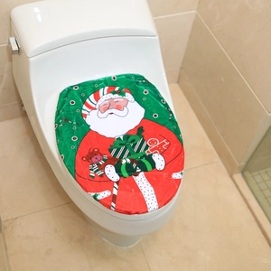Detail of Christmas Santa toilet lid cover made of soft plush fabric for festive decor