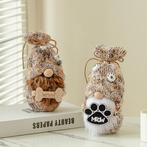 Gestrickte Haustier Thema Gnom Plüschpuppe Gesichtsloser Alter Mann Desktop Dekoration Meow Woof Katze Hund Ornament Heimdekor