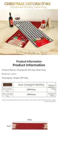 Detailed size chart for Christmas plaid linen table runner with Santa letter pocket